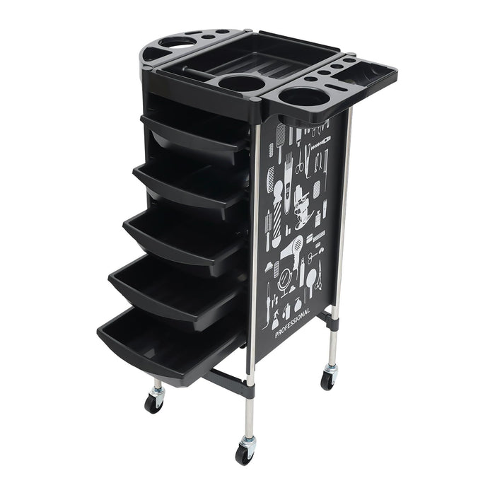 Salon System 5-Drawer Professional Rolling Trolley (with Illustrated Side Panels)