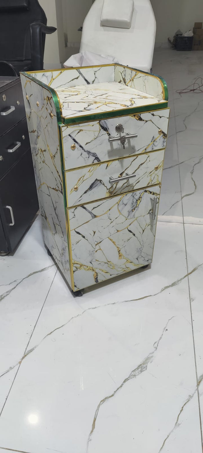 Luxury Marble-Finish Salon Cabinet Box | Professional Locking Storage Trolley